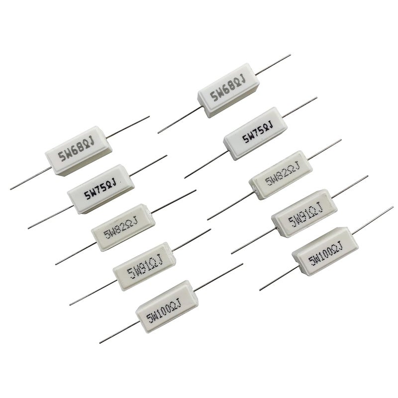 MOKMMKIT 30 Values 60 Pieces Ceramic Cement Resistor KIT 5W Resistance 5 Watt ±5% Power Resistors (0.01 Ohm - 100 Ohm) - Image 2